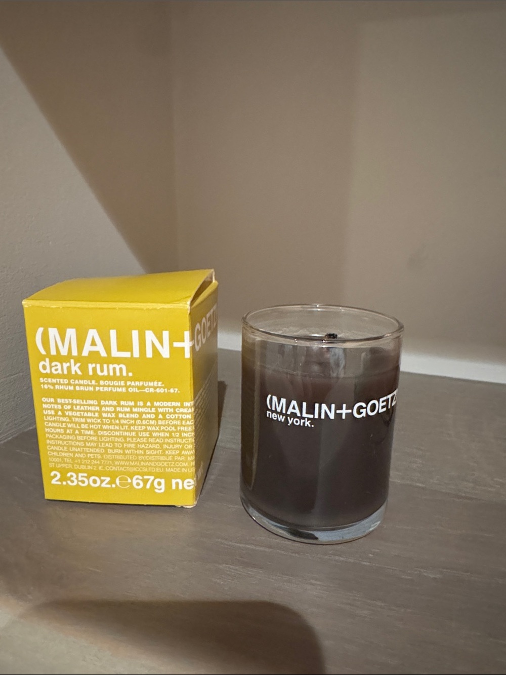 MALIN+GOETZ Dark Rum Scented Candle - Yellow Box used once